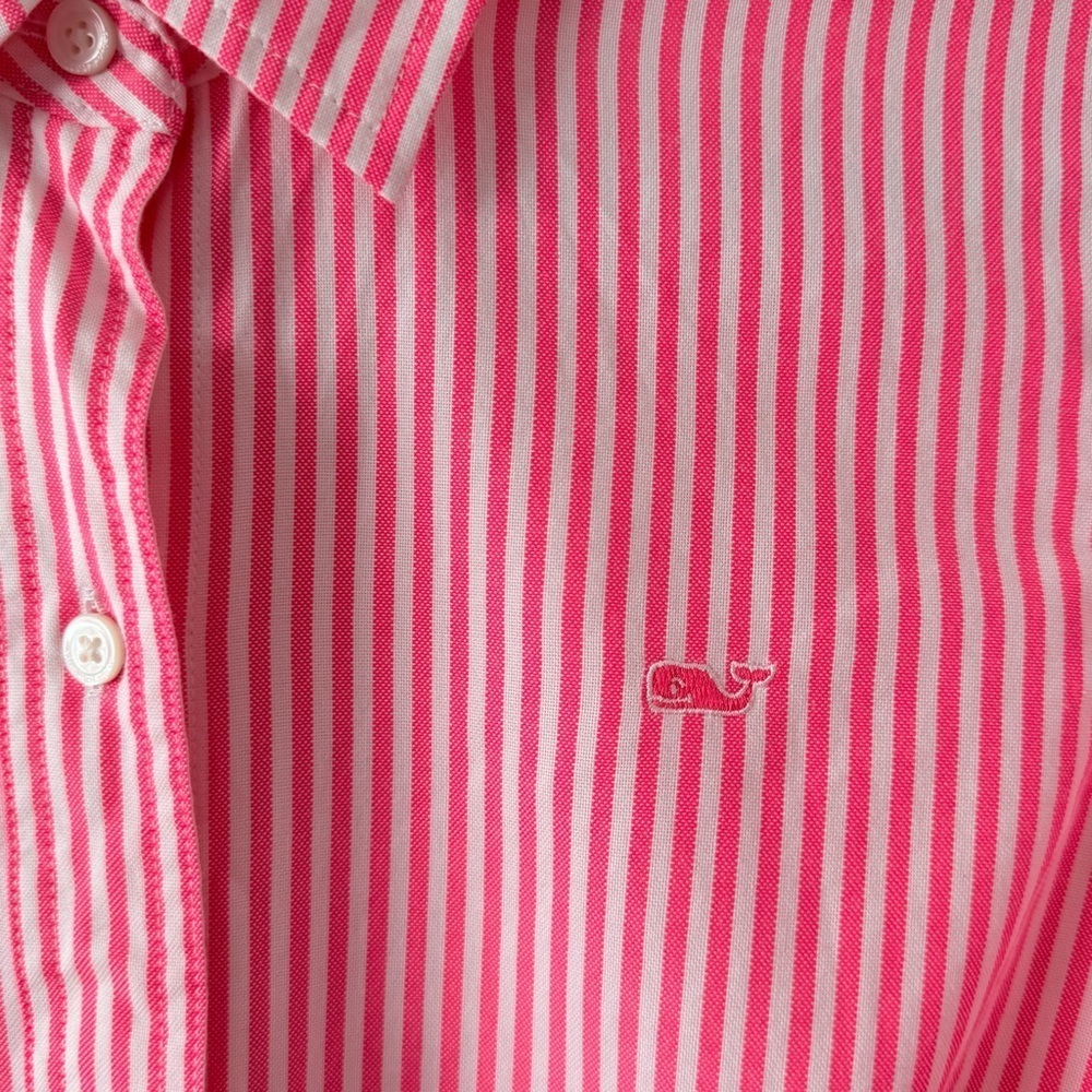 Vineyard Vines Preppy Pink and White Striped Button Down Shirt Size 4 - Picture 3 of 14